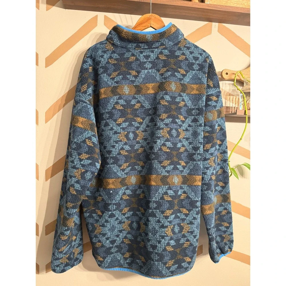 Columbia Fleece Pullover Men Large Blue Aztec Geometric Half Snap Mock Neck